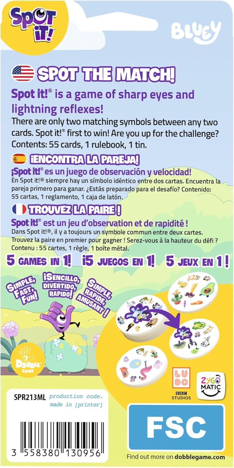Asmodee Spot It! Bluey Card Game - Fast-Paced Matching Game Featuring Bluey & Friends, Fun for Family, Kids & Adults, Ages 4+, 2-8 Players, 15 Minute Playtime - Image 1
